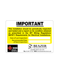 Beazer Electrical Periodic Inspection Label