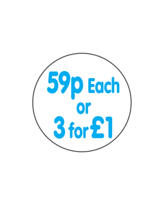 59p Each or 3 for £1 Label