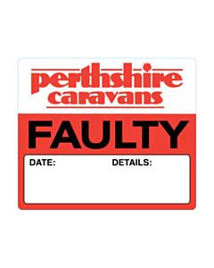 100x80mm Perthshire Caravans Faulty Label