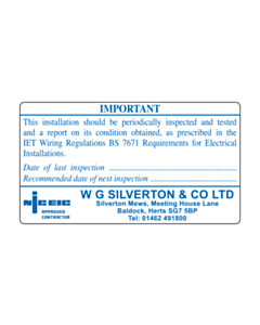 W G Silverton Periodic Inspection Labels