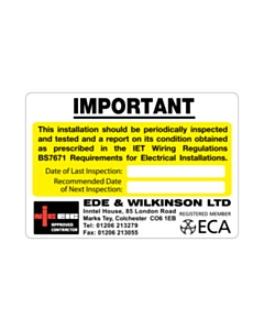 Ede & Wilkinson Periodic Inspection Label