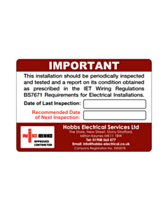 Hobbs Electrical Periodic Inspection Label