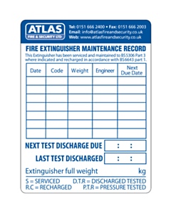 Atlas Fire & Security Extinguisher Service Label