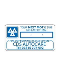CDS Autocare MOT Reminder Labels