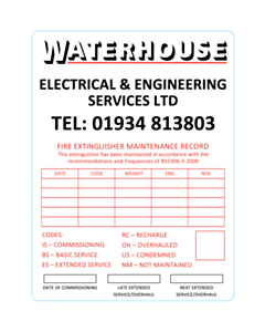 Waterhouse Fire Extinguisher Service Label