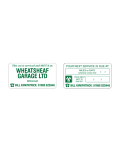 Wheatsheaf Garage MOT / Service Window Sticker
