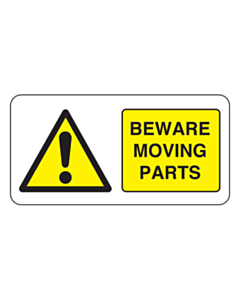Beware Moving Parts Label (150x75mm)