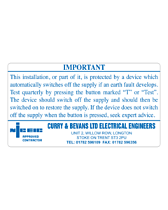 Curry & Bevans RCD Test Labels
