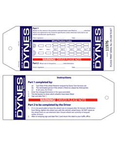 Dynes Wheel Nut Re-Torque Tags