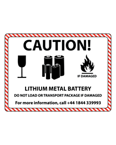 Caution Lithium Metal Battery Labels - 102x74mm