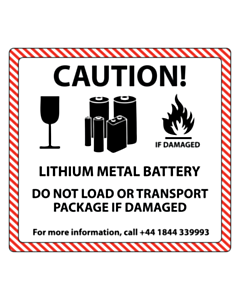 Caution Lithium Metal Battery Labels - 120x110mm