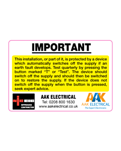 AAK Electrical RCD Test Labels