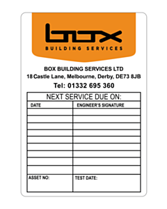 Box Construction Next Service Due Labels