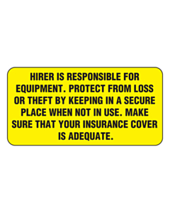 Hirer is Responsible Label (150x75mm)