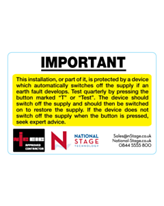 National Stage Oxford RCD Test Labels