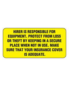 Hirer is Responsible Label (75x35mm)