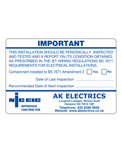 AK Electrics Periodic Inspection Labels