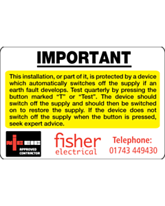 Fisher Electrical RCD Test Labels