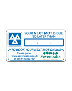 Sevenoaks District Council MOT Reminder Stickers