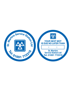 St Martins Service Station MOT Reminder Stickers