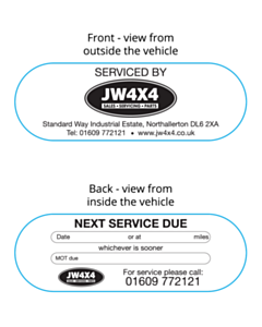 JW 4x4 Ltd Service Reminder Window Stickers