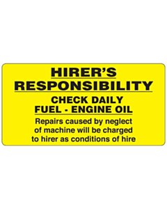 Hirer's Responsibility Labels 100x50mm