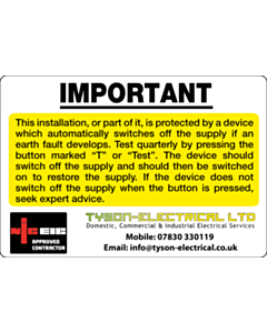 Tyson Electrical RCD Test Labels
