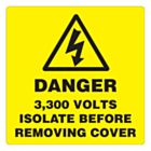 Danger 3300 Volts Isolate Supply Labels 100x100mm
