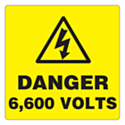 Danger 6600 Volts Labels 50x50mm