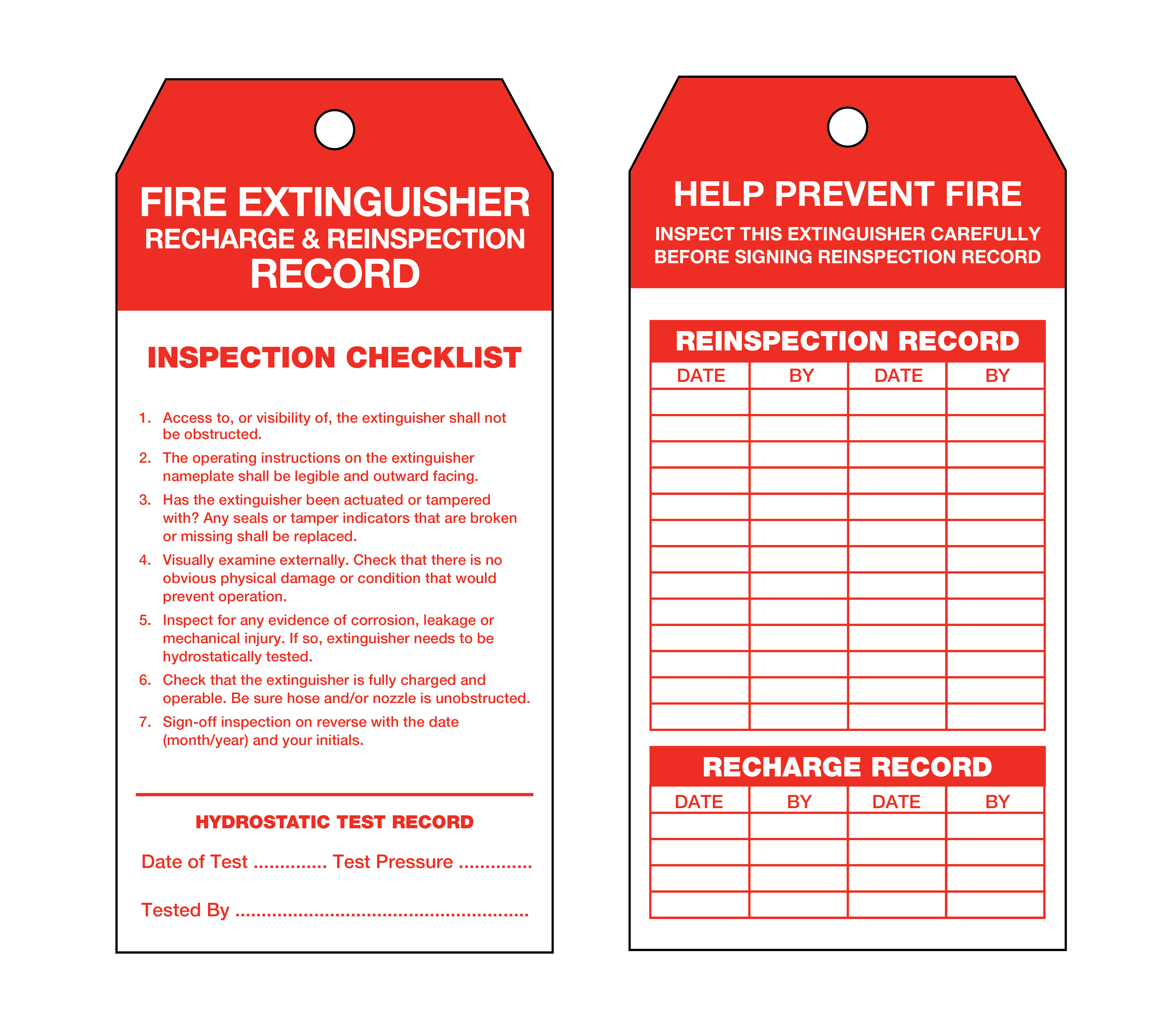 Fire Extinguisher Recharge Reinspection Tags 134x67mm
